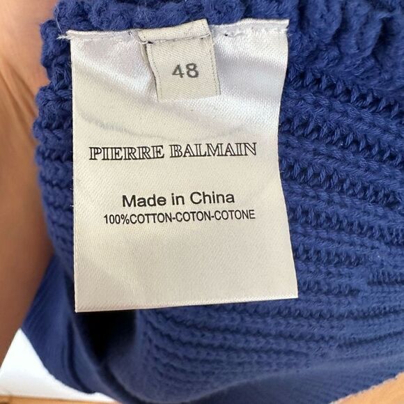 Pierre Balmain Women’s Fine Indigo Blue Heavy Weight Cable Knit Crewneck Sweater - Picture 7 of 8